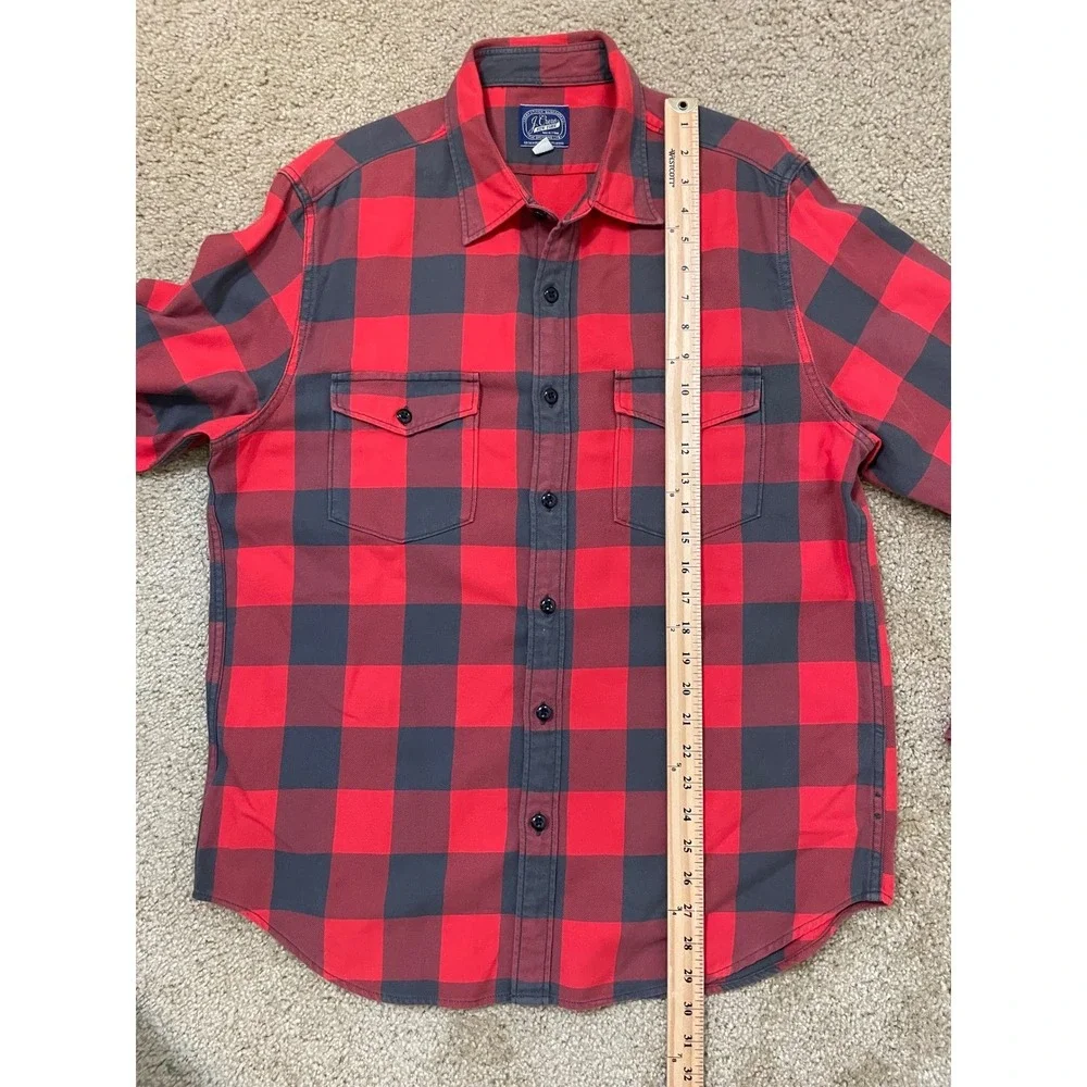 J Crew Men's Large Red Gray Buffalo Plaid‎ Flannel Long Sleeve Button Up